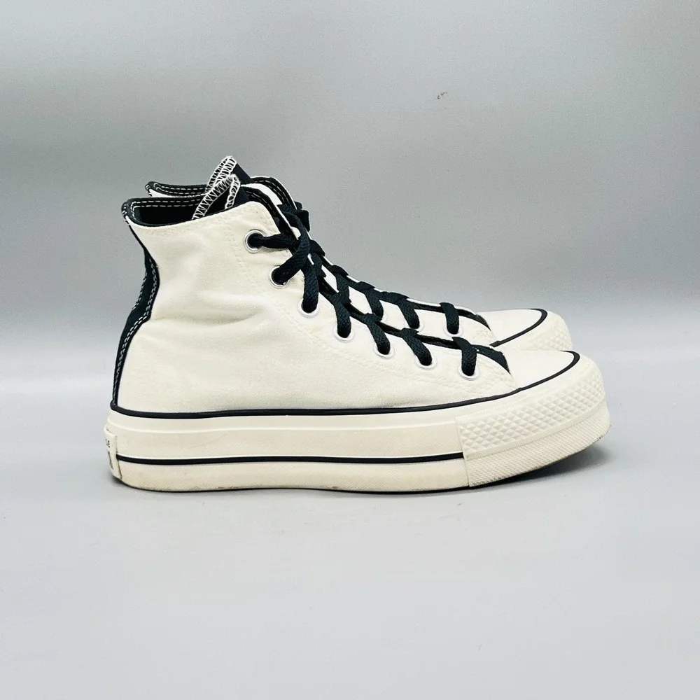 Converse High Top Sneakers Girls 4 White Platform Canvas Chuck Taylor All Star